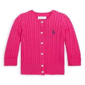 Ralph Lauren Baby Girl Cable Knit Hot Pink Sweater Cardigan 12 mo